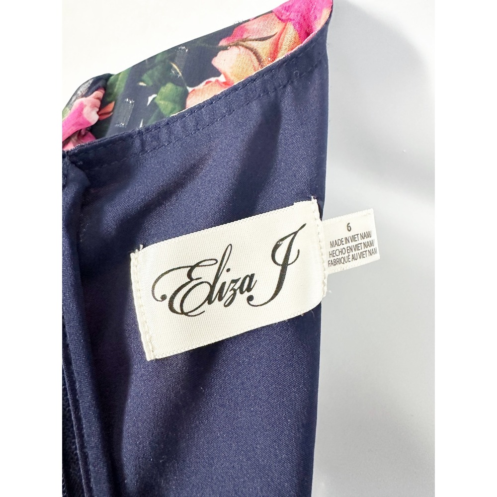 Eliza J Metallic Clip Dot Floral Navy Chiffon Fit Flare Maxi Dress Womens Size 8 - Picture 9 of 14